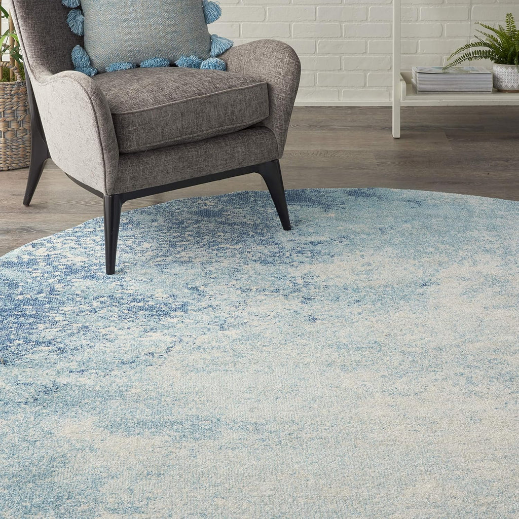 Home Passion Navy/Light Blue 8' x Round Area-Rug, Modern, Abstract, Easy-Cleaning, Non Shedding, Bed Room, Living