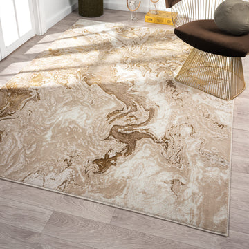 Marble Swirl Abstract Area Rug, Beige