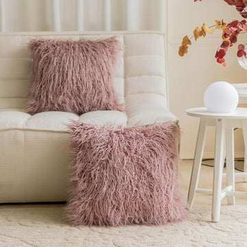 Dusty Rose Pillow Covers 18x18 Pillows Fluffy Fuzzy Fur Pillow Covers Set of 2 Shaggy Cushion Cover 18 x 18 inch
