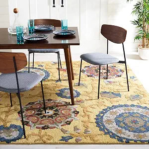 Blossom Collection Area Rug - 9' x 12', Gold & Multi, Handmade Wool, Ideal for High Traffic Areas in Living Room