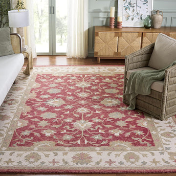 Area Rug - Heritage Collection - Large - Red & Ivory, Handmade Wool, Ideal, Dining Space (HG125Q)
