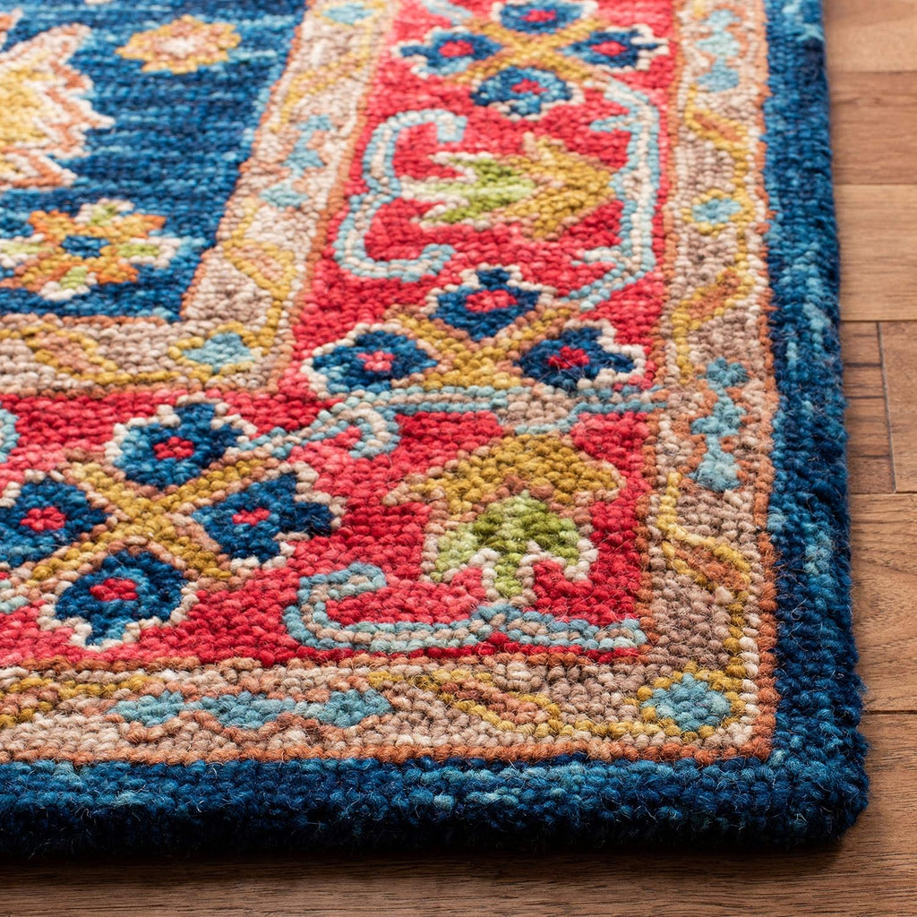 Aspen Area Rug - 10' x 14', Red & Blue, Handmade Boho Wool