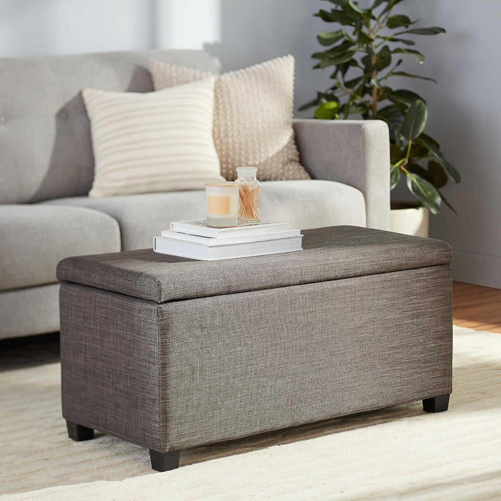 Upholstered Storage Ottoman Bench with Soft Close Lid, Child-Safety Hinge, 35.5"W x 16.5"D x 17"H, Charcoal Gray