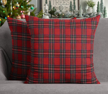 Set of 2 Christmas Scottish Tartan Plaid Throw Pillow Covers Cushion Case Polyester for Farmhouse Home Decor Red and