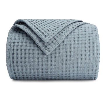 100% Cotton Waffle Weave Throw Blanket Breathable Skin-Friendly Soft Lightweight Blankets - Perfect Warm Textured