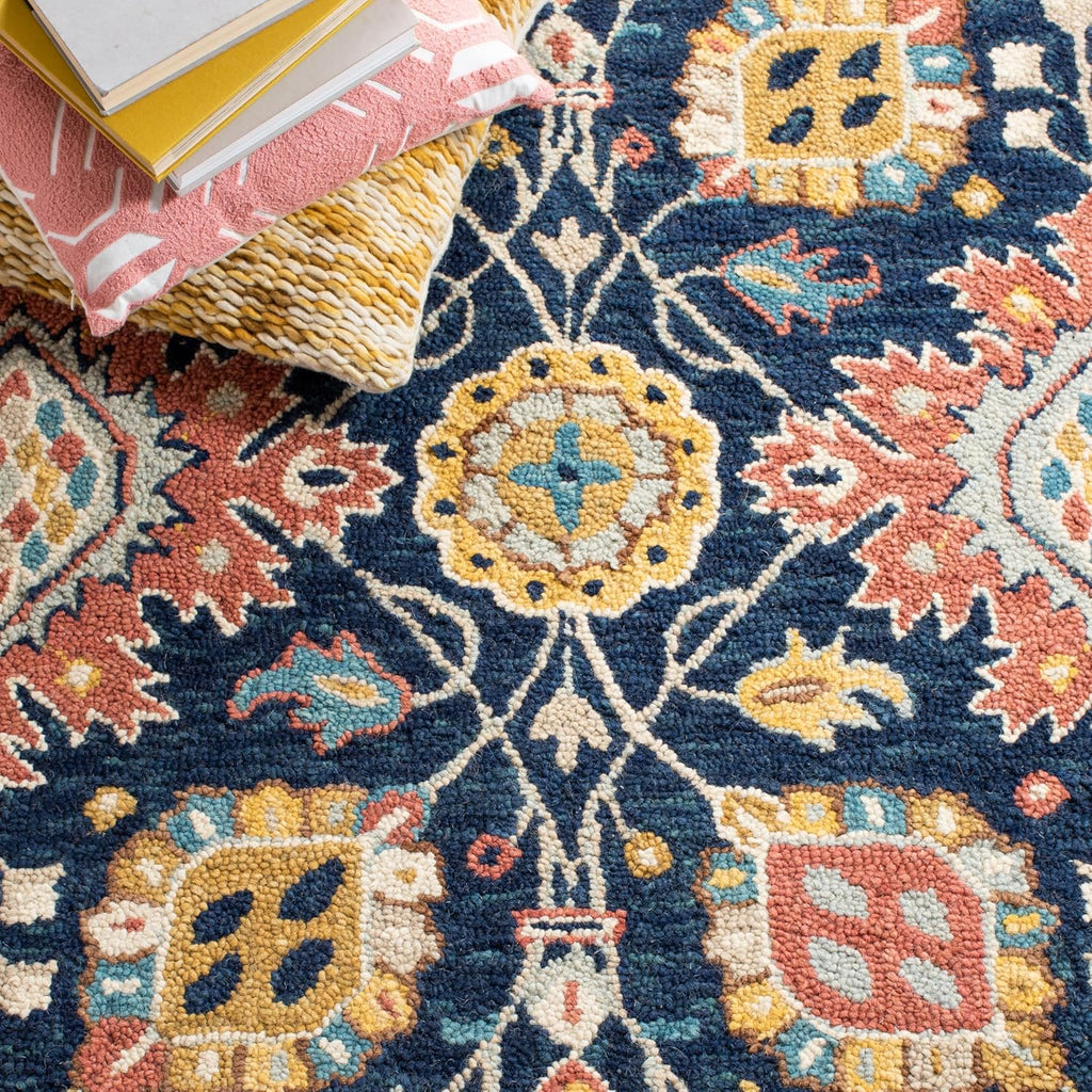 Area Rug 8x10 - Roslyn - Large - Navy & Multi, Handmade Wool, Floral Design