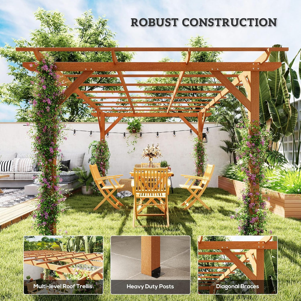 10' x 13' Outdoor Pergola, Wood Gazebo Grape Trellis with St - Image 5