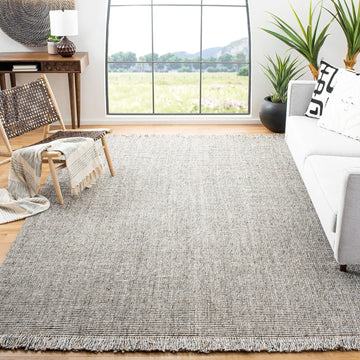Area Rug 8x10 - Natural Fiber Collection - Large - Grey & Natural, Handmade Woven Jute, Fringe Detail, Ideal , Dining