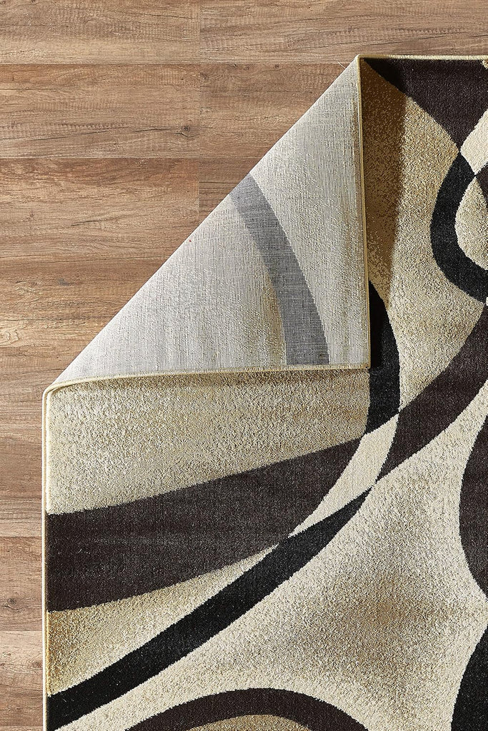 Modern Area Rug 5x7 Beige Swirls Carpet Bedroom Living Room Contemporary Dining Accent Sevilla Collection 4816A (Brown)