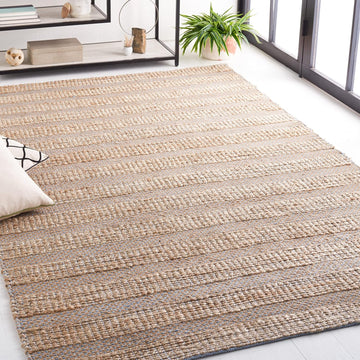 Area Rug 8x10 - Natural Fiber Collection - Large - Light Blue & Natural, Handmade Jute & Cotton, Boho Farmhouse