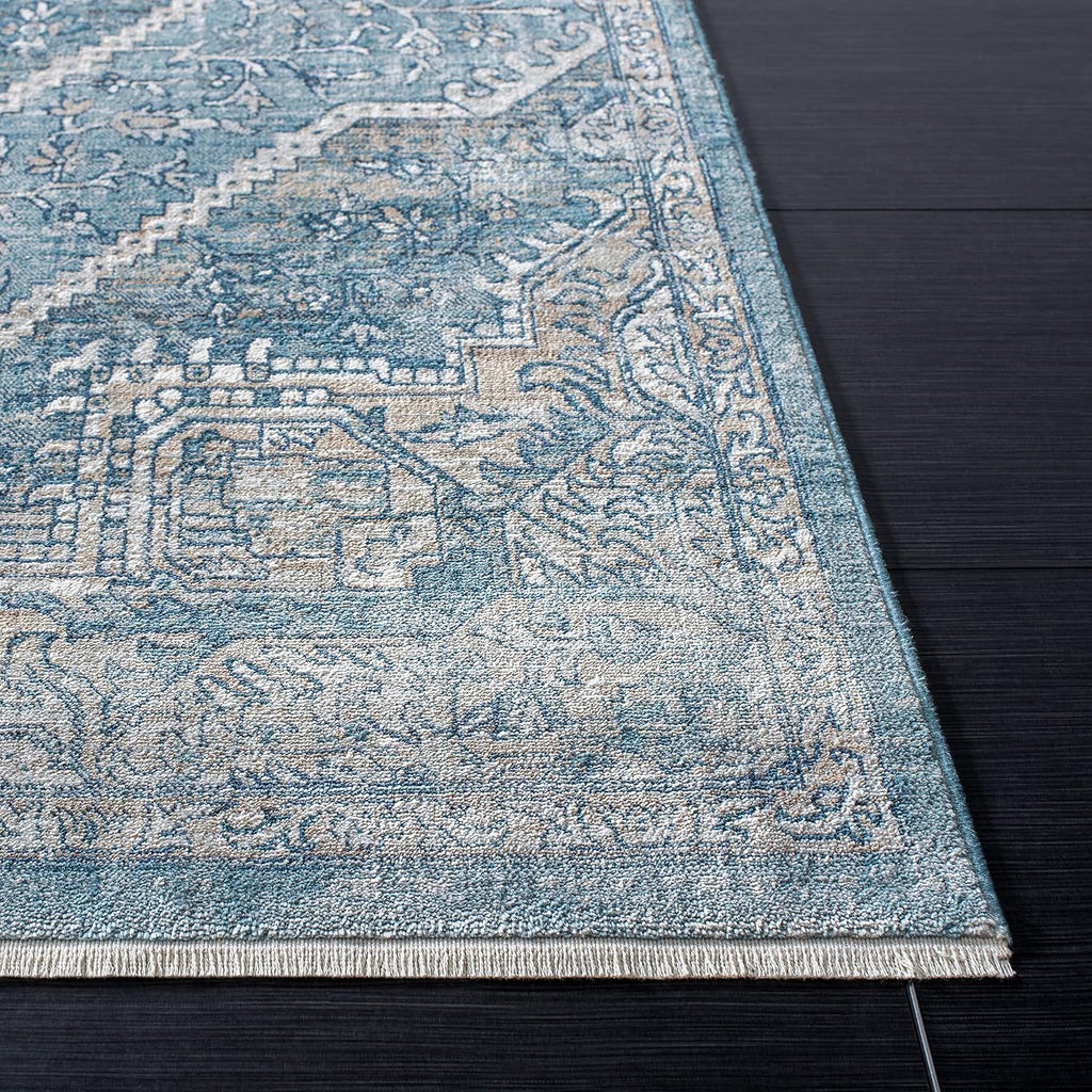 Victoria Area Rug - 10' x 14', Blue & Grey, Vintage Traditional Distressed Design, Non-Shedding & Easy Care