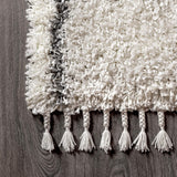 Y Mercer Shag Plush Tassel Ivory/Gray Indoor Area Rug, 3x5, Moroccan Geometric Trellis