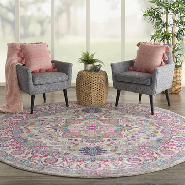 Home Passion Light Grey Pink 8' x Round Area Rug - Easy Clean, Non Shedding, Bed Room, Living Room, Dining Room