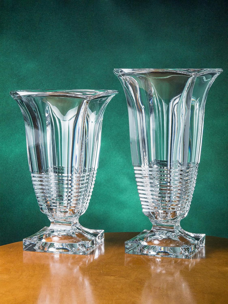 Vase - Cut Crystal - Handmade Glass - 12.8" Height - Footed - for Flowers - Roses - Made in Europe - by