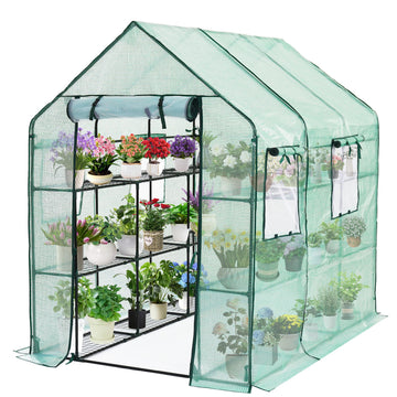 Walk-in Outdoor Greenhouse, 56 x 85 x 77 Inch, 3 Tiers, Green