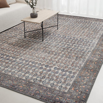 Humble Cypress 10’ x 14’ Area Rug - Ivory, Coral & Cypress Blue Heritage Flatweave, Low-Pile - Easy Clean Area Rug