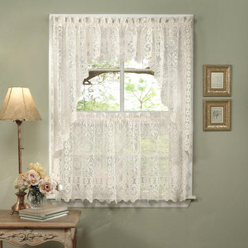 Old World Style Floral Heavy Lace Kitchen Curtain Swag pair Hopewell Cream