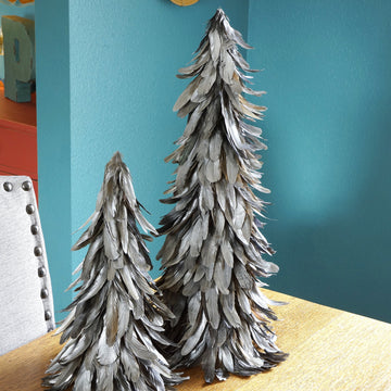 Gilded Rustic Feather Christmas Tree - 24" Silver Farmhouse Autumn or Fall Decor