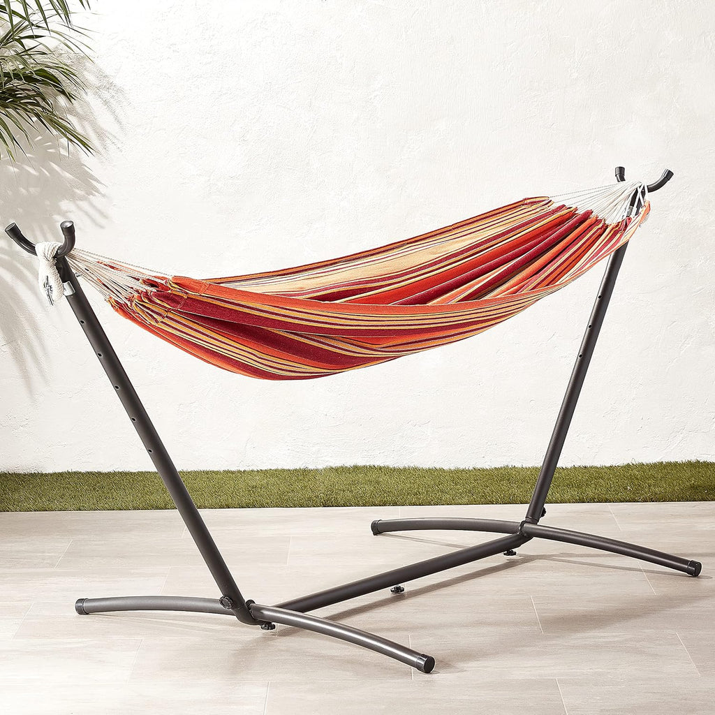 Double Hammock with 9-Foot Space Saving Steel Stand and Carrying Case, 2 Person, 450 lb Capacity, Sunset Orange