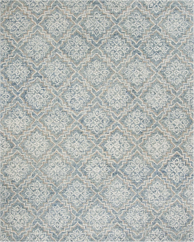 Abstract Area Rug - 10' x 14', Blue & Grey, Handmade Wool