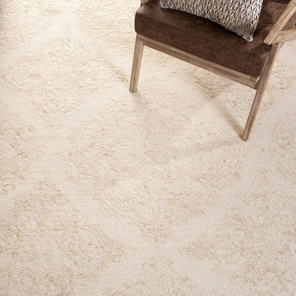 Abstract Area Rug - 9' x 12', Ivory & Beige, Handmade Wool