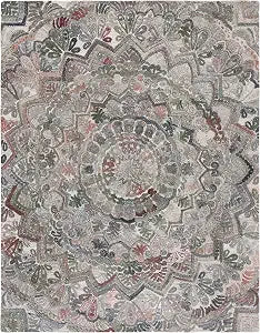 Marquee Collection Area Rug - 10' x 14', Grey & Multi, Handmade Mandala Medallion Wool, Ideal for High Traffic Areas