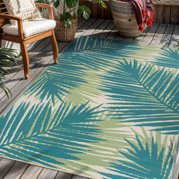 Floral Tropical Patio Deck Backyard Outdoor Area Rug Green