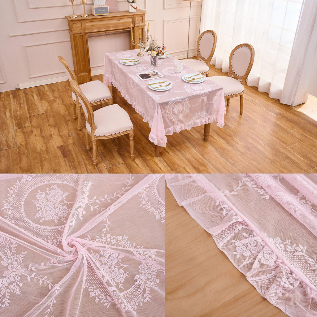 Pink Lace Tablecloth Vintage Table Cloth (Pink, 55"x70", Rectangular)