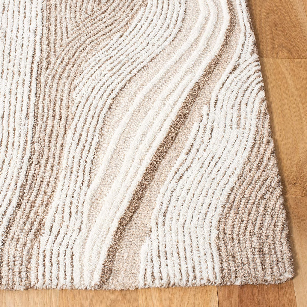 Fifth Avenue Area Rug - 10' x 14', Beige & Ivory, Handmade Mid-Century Modern Abstract New Zealand Wool