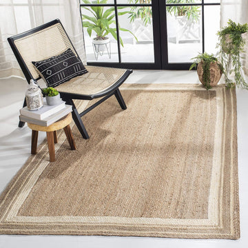 Natural Fiber Collection Area Rug - 6' x 9', Ivory & Natural, Handmade Border Farmhouse Jute, Ideal for High Traffic