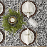 Damask Cotton Tablecloth, 70" Round, Black