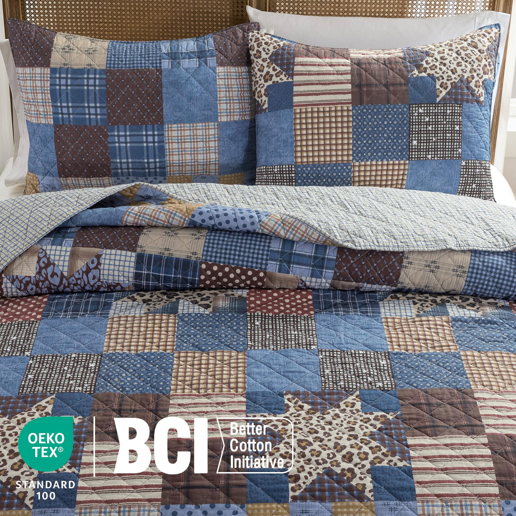100% Cotton Reversible Patchwork Quilt Set, Leopard