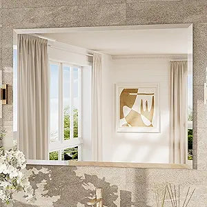40X30 Frameless Mirror Bathroom Rectangle, Bathroom Vanity Mirror Beveled with 1" Beveled Edge, Shatterproof Farmhouse
