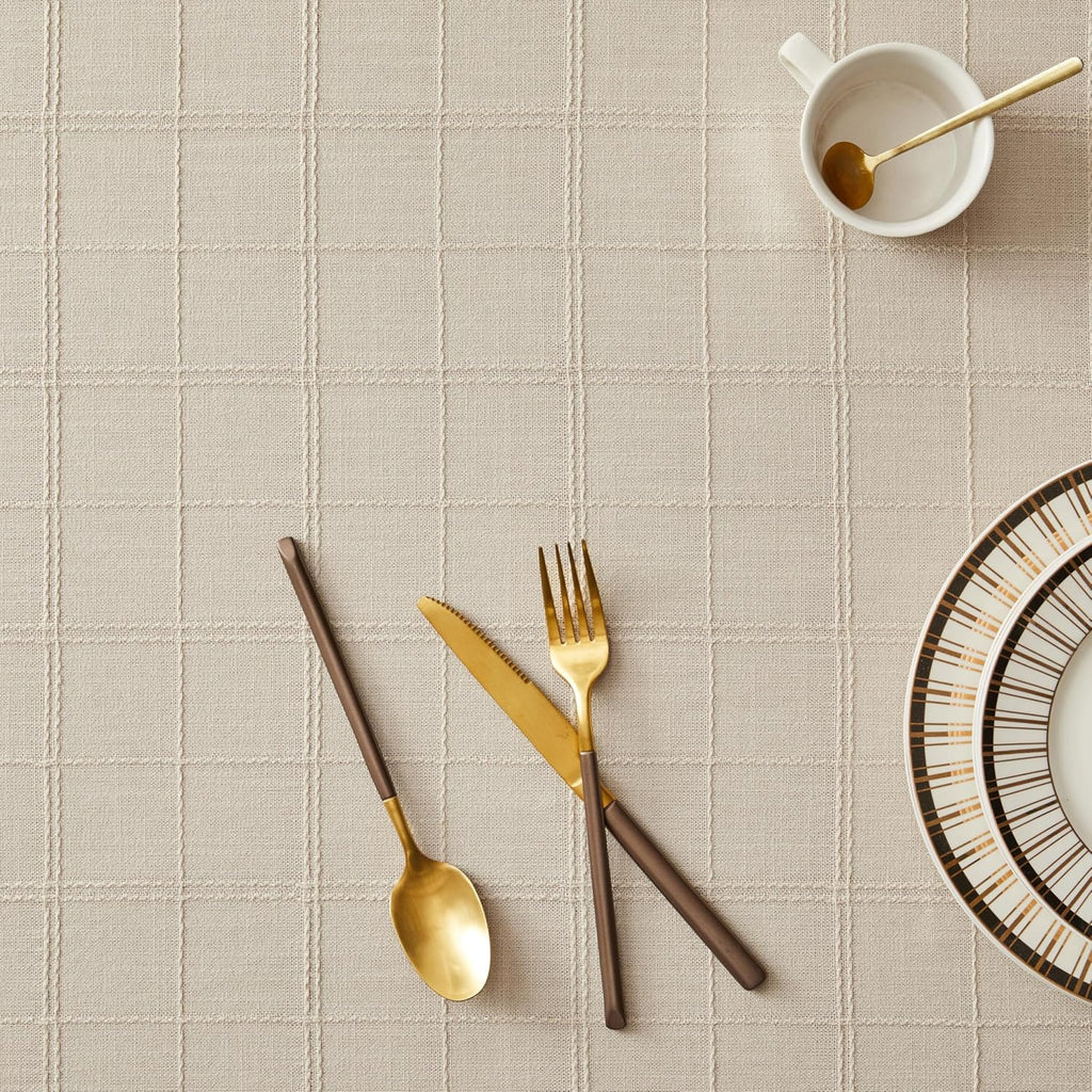 Linen Checked Table Cloth 52x70 Inches (Fit 3ft-4ft, Narrow Fit for 5ft Rectangle Table), Farmhouse 