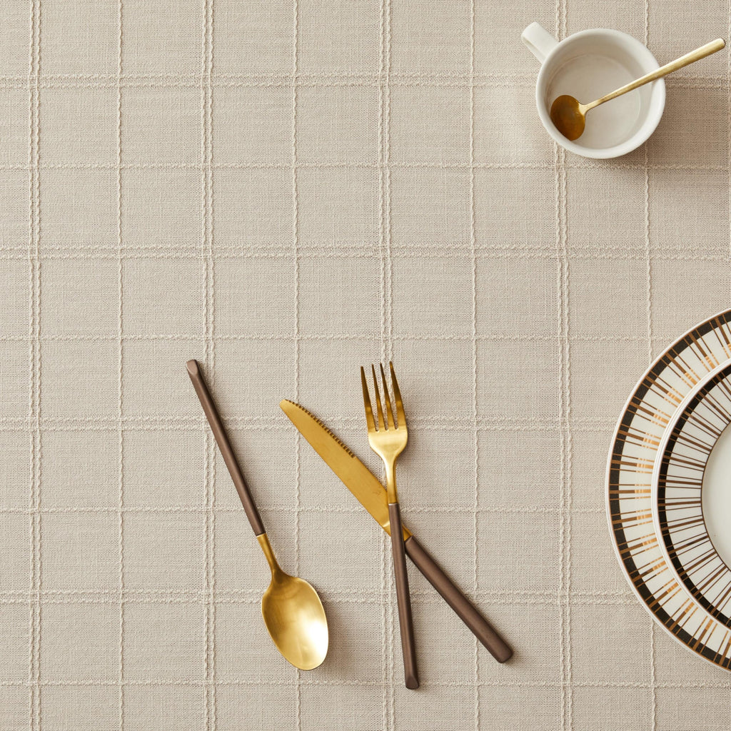 Linen Checked Square Table Cloth 60x60 Inch Neutral Beige