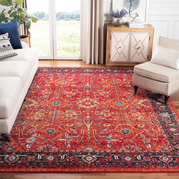 Vintage Hamadan Area Rug - 9' x 12', Orange & Navy, Oriental Traditional Persian Design, Non-Shedding & Easy Care
