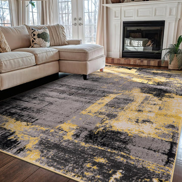 Modern Abstract Design Non Shedding Soft Ideal for Living Room,Bedroom,Kitchen Area Rug Yellow