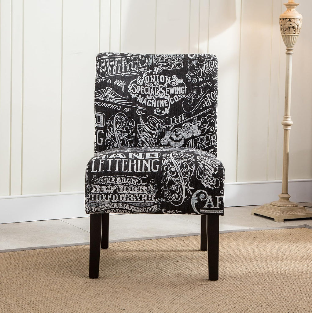 Capa Print Fabric Armless Contemporary Accent Chair, Chalkboard Shadow
