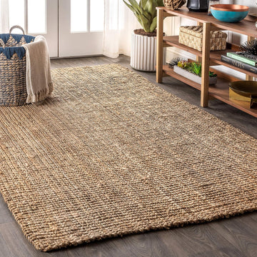 Pata Hand Woven Chunky Jute Natural Area Rug, Bohemian, Rustic, Cottage, Easy-Cleaning