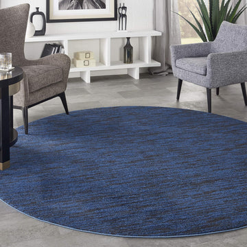 Home Essentials Midnight Blue 8' x Round Area Rug - Easy Clean, Non Shedding, Bed Room, Living Room, Dining Room