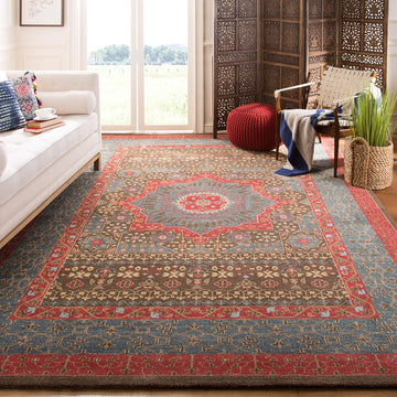 Mahal Collection Area Rug - 9' x 12', Navy & Red, Traditional Oriental Design, Non-Shedding & Easy Care, Ideal for