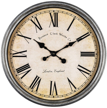 Large Decorative Wall Clock 20 Inch Silent Non Ticking Battery Operated Quartz Vintage Stylish with Rustic Silver Rim