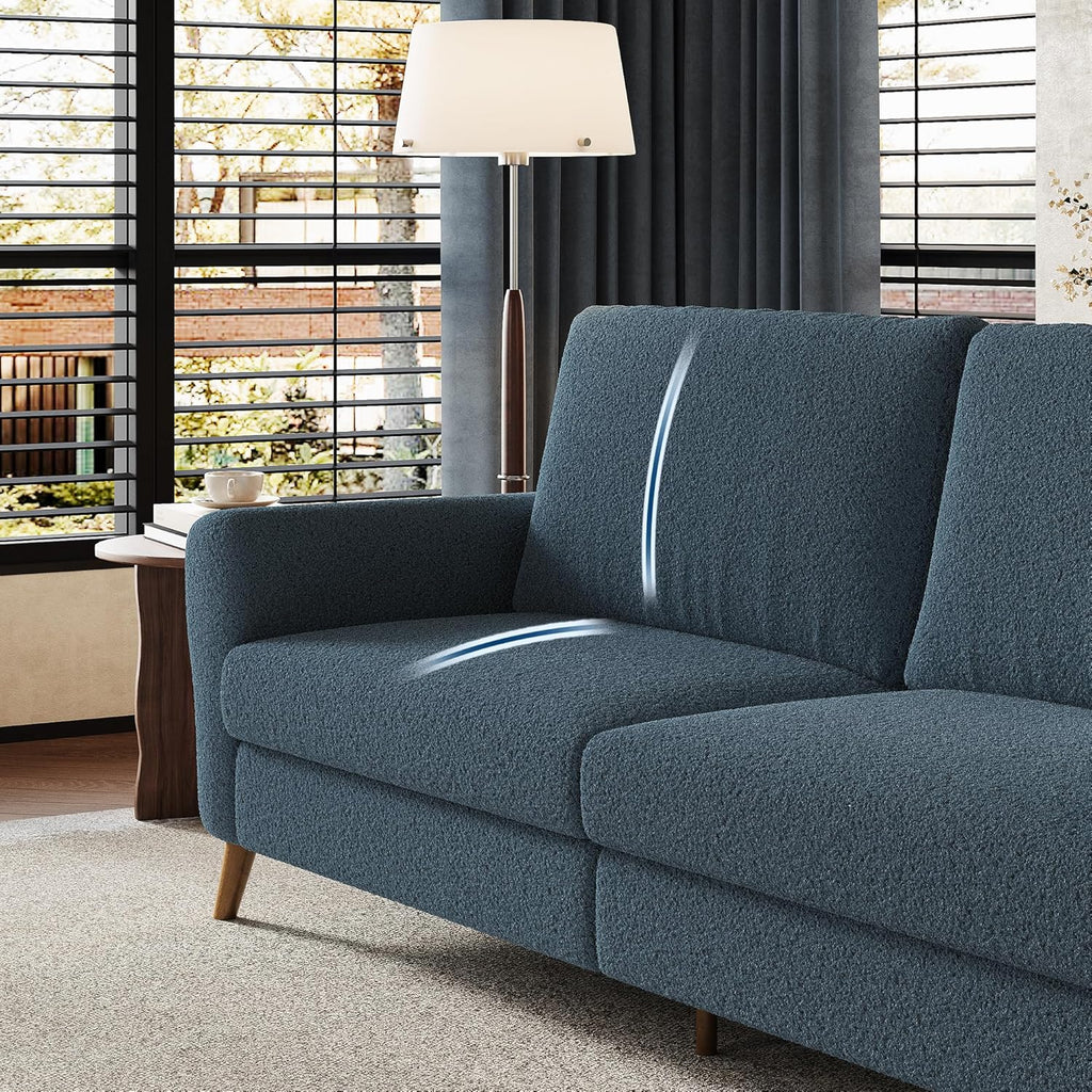 84 Inch Modern Sofa Couch, Large 3-Seater Sofa with Streamlined Armrests, Boucle Loveseat Wood Feet