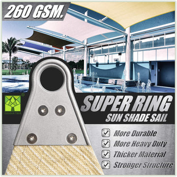 Super Ring 16' x 16' x 16' Beige Triangle Sun Shade Sail, Commercial Grade UPF50 Canopy, Reinforced Corners & Edges