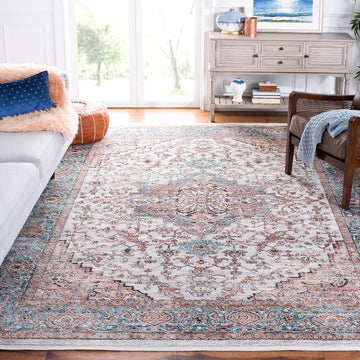 Shivan Collection Area Rug, Grey & Blue, Medallion Distressed Design, Non-Shedding & Easy Care, Ideal for
