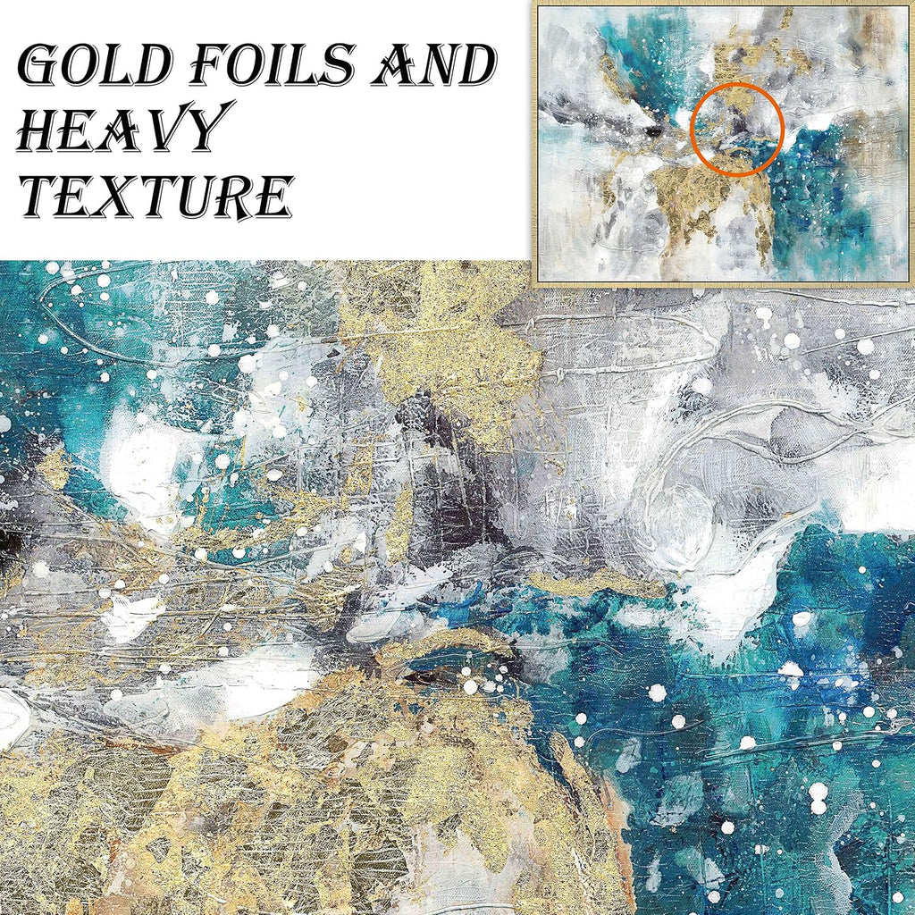 Abstract Canvas Framed Wall Art: Marble Abstract Heavy Texture Pictures Minimalist Painting with Gold Foil