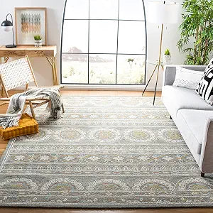 Blossom Collection Area Rug - 10' x 14', Grey & Ivory, Handmade Wool, Ideal for High Traffic Areas in Living Room