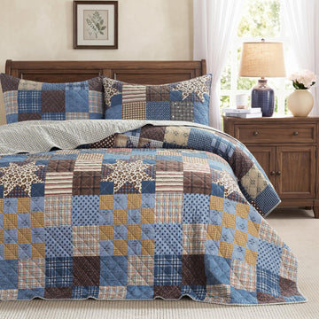 100% Cotton Reversible Patchwork Quilt Set, Leopard