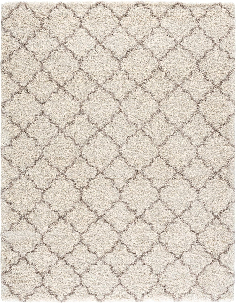 Area Rug 8x10 - Hudson Shag Collection - Large - Ivory & Beige, Trellis Pattern, Non-Shedding & Easy Cleaning, Ultra