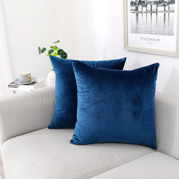 Blue Velvet Throw Pillow Covers 20x20 Pack of 2 Decorative Couch